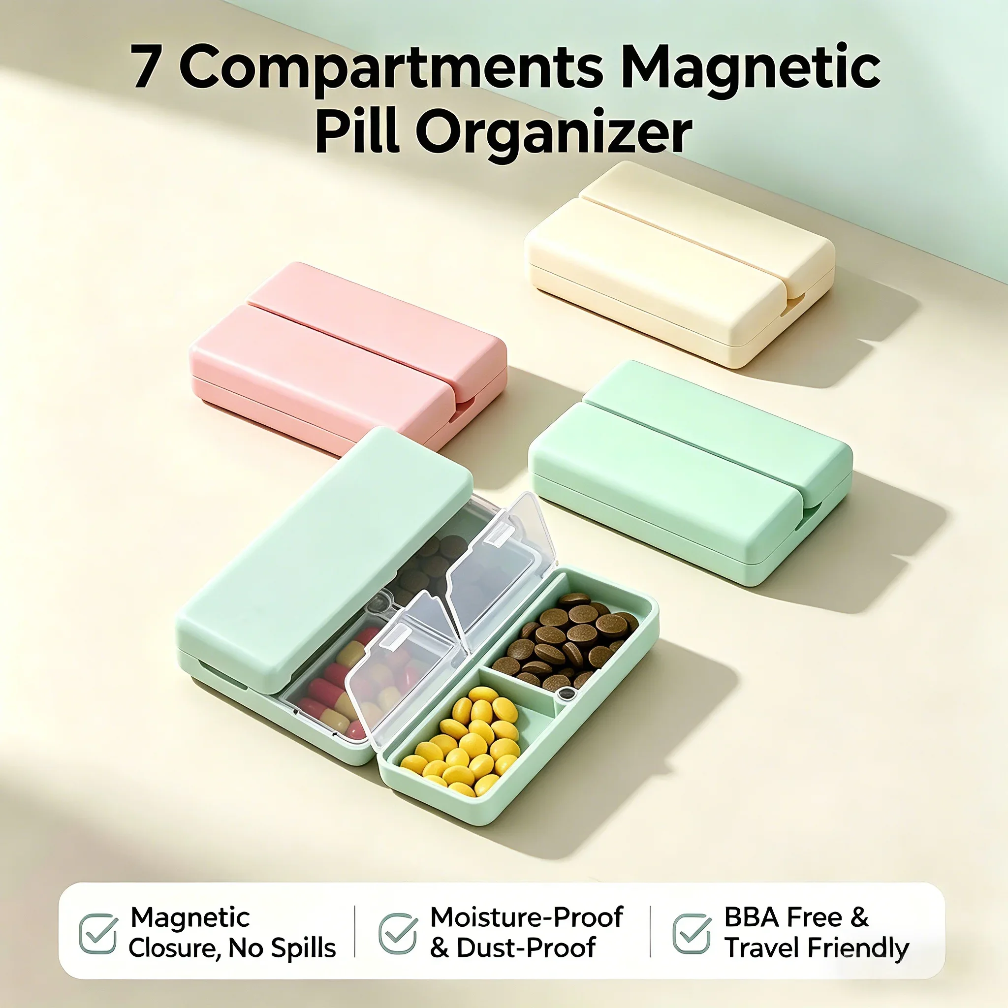 7 Grids Wheat Straw Organizer Container for Tablets Travel Pill Box with Seal Ring Small Medicine Storage Box