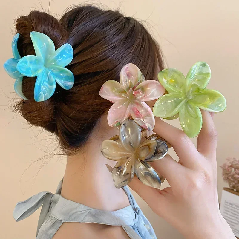 New Fashion Egg Flower Grab Clip Korean Retro Marble Grain Disk Hairpin Girls Ponytail Hair Claw Sweet Hair Accessories