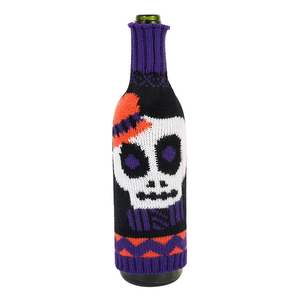 Halloween Wine Bottle Cover Soft Elastic Acrylic Knitted Wine Bottle Decorations Pumpkin For Party Home