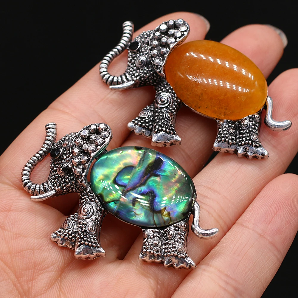 Natural Stone Metal Alloy Brooches Cute Elephant Alloy Pins for Wedding Banquet Office Jewelry Accessories