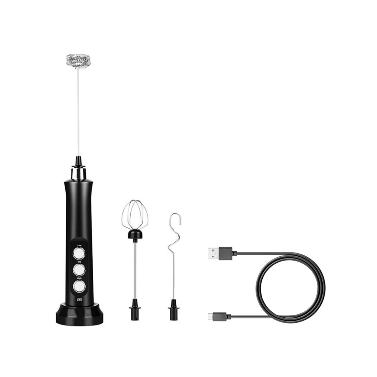 Montalatte elettrico USB 3 velocità trampoliere per uova 3 frusta frullino per le uova portatile miscelatore per bevande al caffè pratico, A