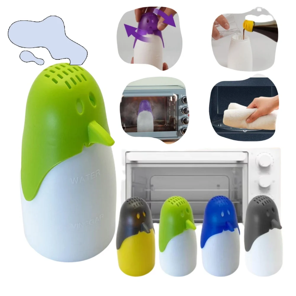 2pcs Penguin Steam Cleaner for Microwave Oven Kitchen Appliance Effortless Disinfecting with Water Easy Cleaning Essential Tool