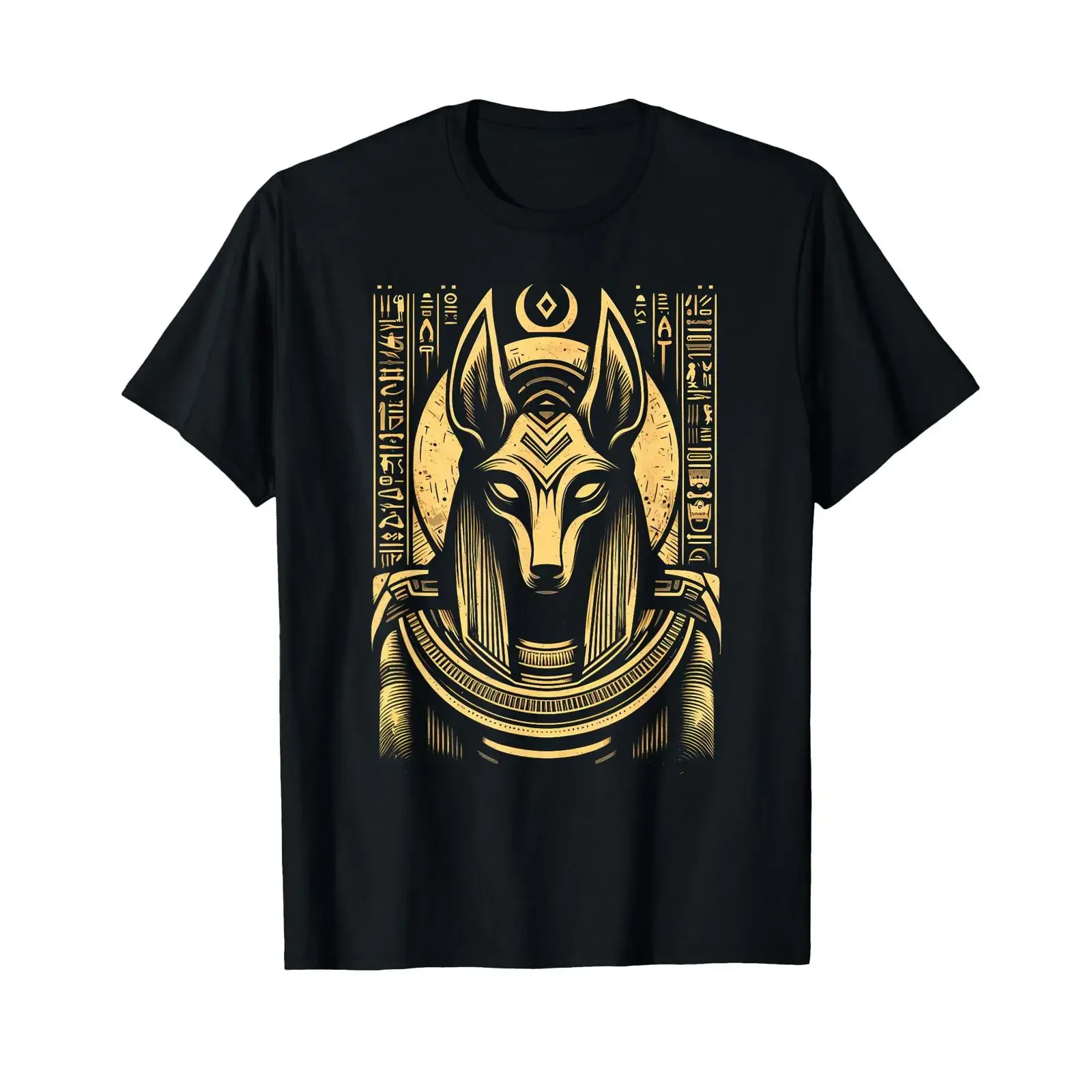 Egyptian God Anubis Hieroglyphics Ancient Egypt T Shirt vintage Washed Soft fashion Top For Everyday Wear Stretched Stylish