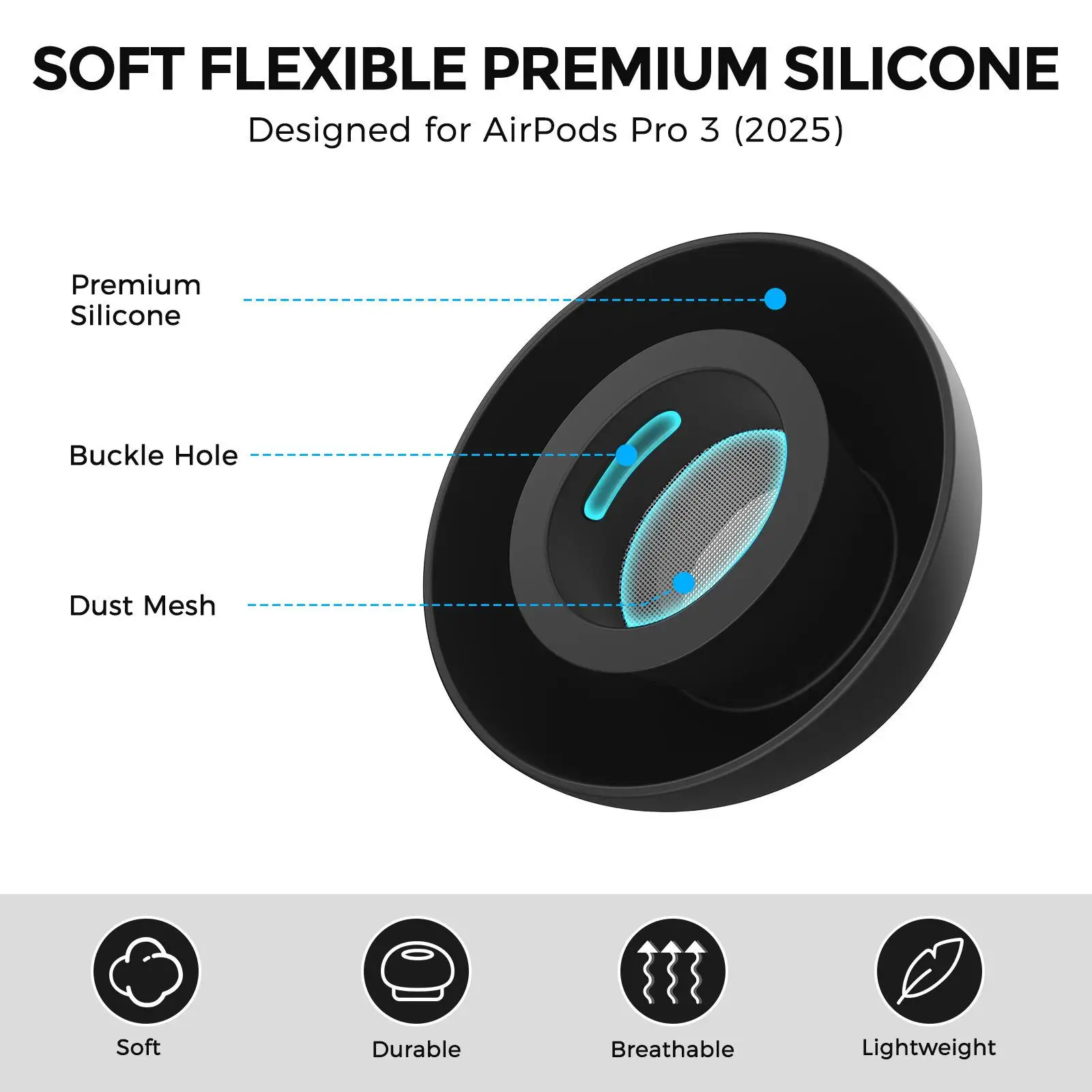For AirPods Pro 3 XDcase 4 Pairs Replacement Silicone Ear Tips XS/S/M/LSize with Storage & Cleaning Kit, Cleaning Brush Color Ra