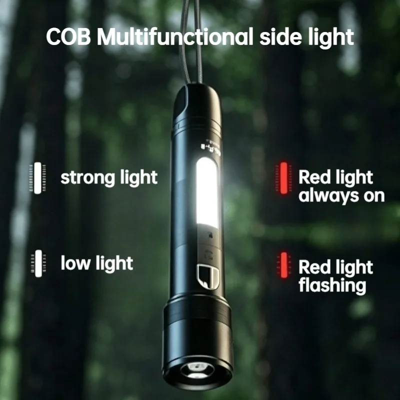 Multi Functional LED Flashlight Zoomable COB Side Light Rechargeable Power Bank Portable Waterproof Torch Outdoor Camping Hiking - view 2