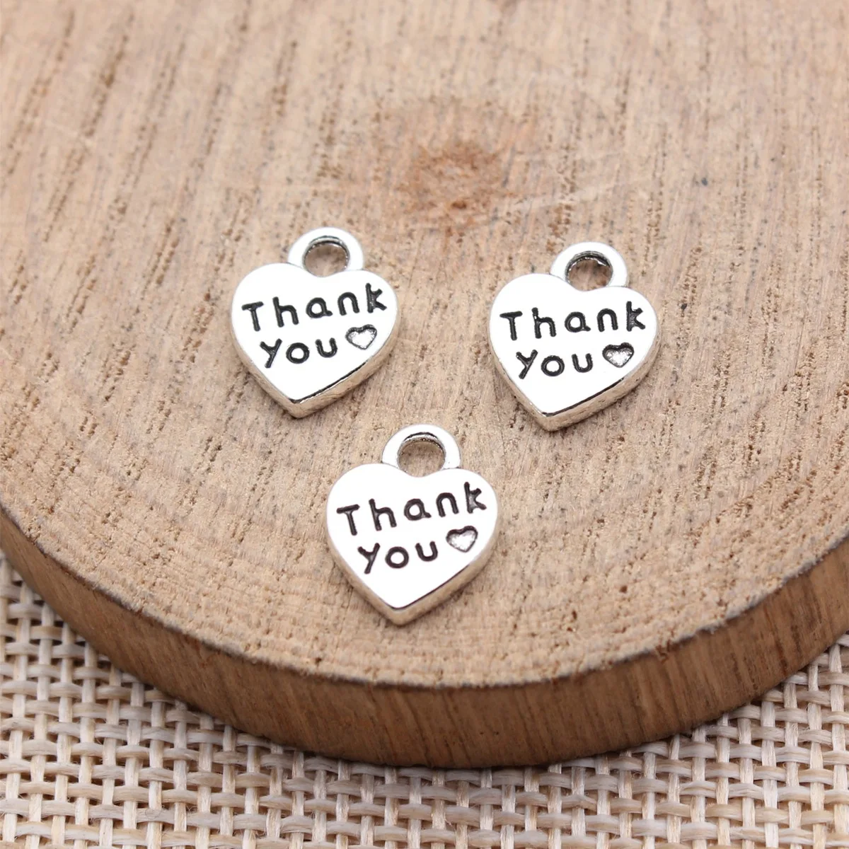 20pcs 12x10mm 2 Colors Antique Silver Color Antique Bronze Color Double-Sided Thank You Heart Charms Jewelry Making Accessories view 6