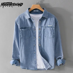 Vintage Blue Denim Shirt Men Daily Casual New Long Sleeve Jean Shirts Cotton Pockets Button Up Shirt Men Simple Fashion Shirts