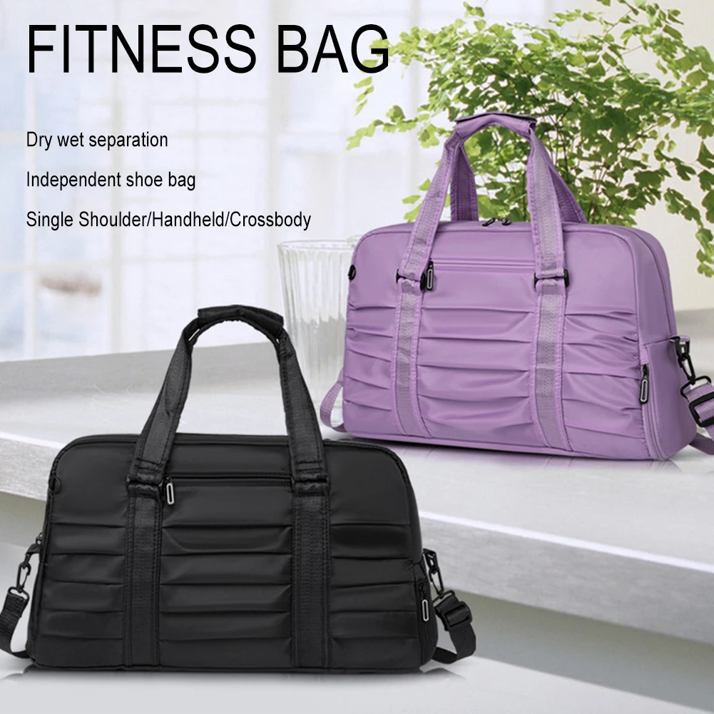 Stylish Zipper Crinkled Sport Tote Bag Large Capacity Short Trip Sports Bag For Travel Camping
