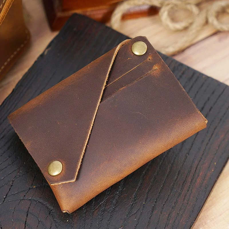 AIGUONIU 100% Genuine leather Vintage Crazy Horse Leather ID card holder Retro business card holder Male Coin purses wallets