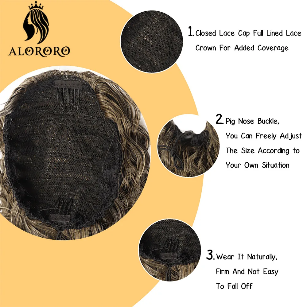 ALORORO Long Wavy Curly Ponytail Synthetic Drawstring Ponytail Hairpiece Wrap on Clip Hair Extensions Pony Tail Braid Fake Hair