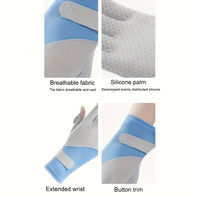 Sun Protection Gloves Breathable Sunscreen Ice Silk Cycling Gloves Anti-UV Anti-Slip Two Finger Flip Top Women Riding Gloves
