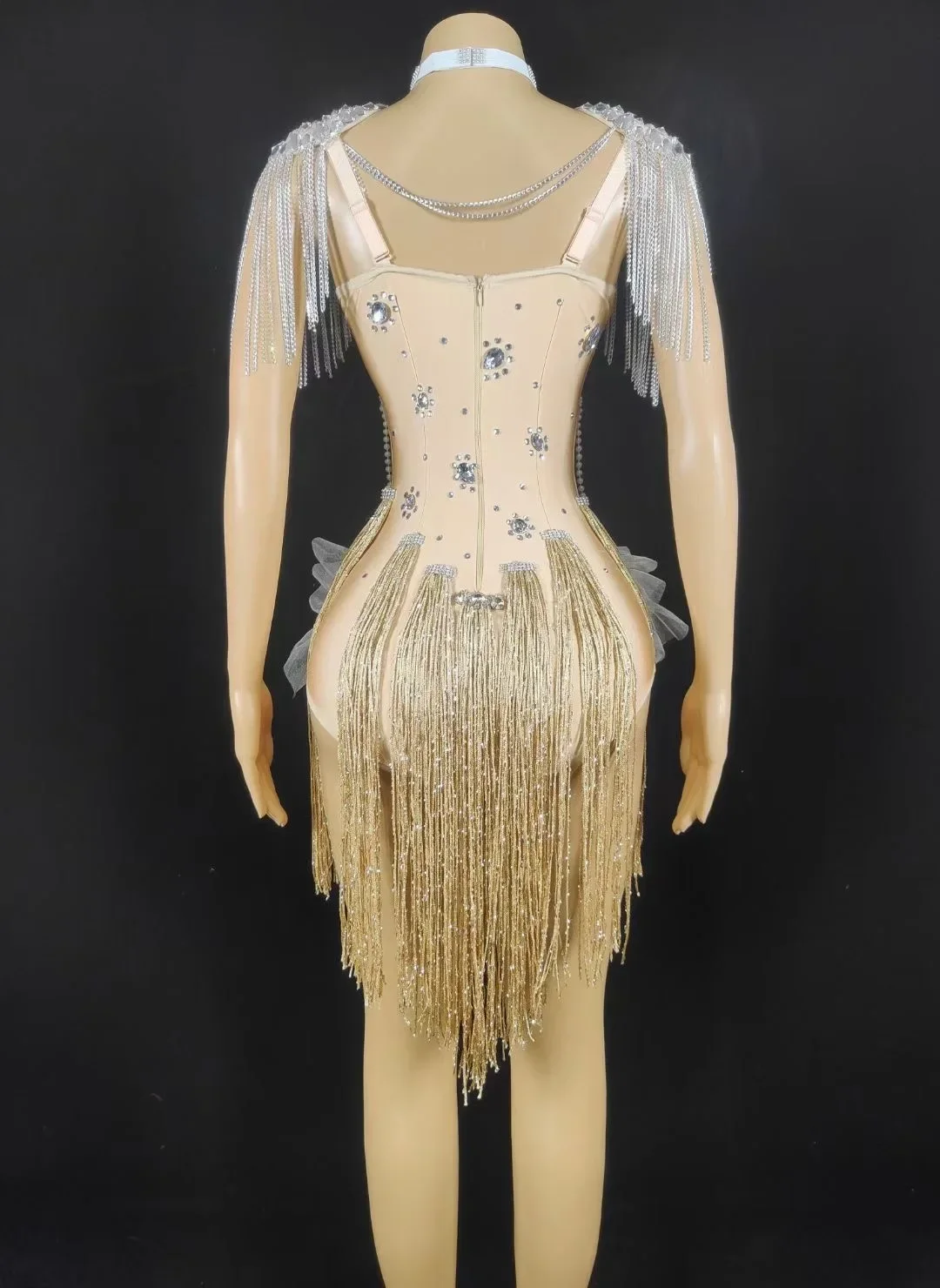 Anniversaire brillant perle perceuse gland femmes cristaux strass body scène chanteur porter Performance Costume Drag Queen tenue