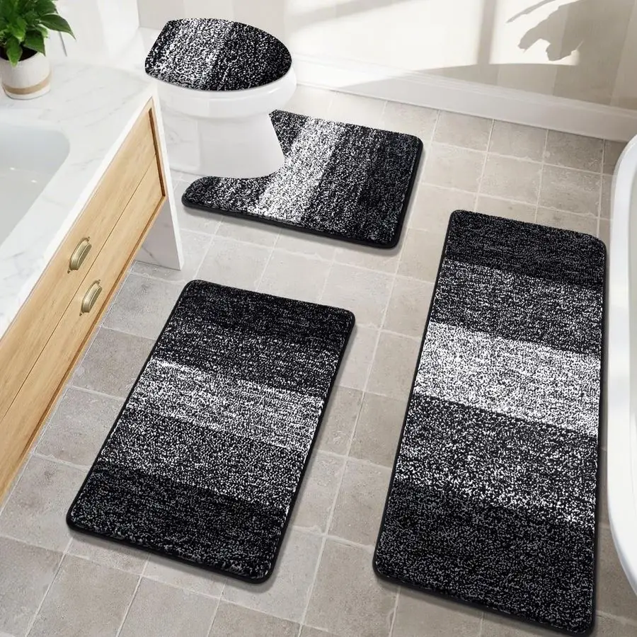 

Bath Rug Set 4 Piece with Toilet Lid Cover and Rug Set, Non Slip Bath Mats Soft Shaggy Absorbent Bathroom Mat with UShaped Toile