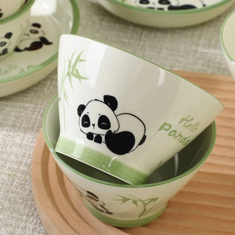 Panda Children\'s Ceramic Rice Bowl Cute Household Soup Bowl Baking Dish Creative Gift Tableware Plate Set