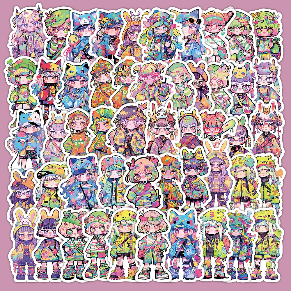 60 Pieces of Candy Girl Cartoon Waterproof Stickers, Phone Case Decoration Stickers, Planner Stickers, Stickers, Waterproof Stickers, Advantages: Waterproof, Can Be Re-Pasted, No Residue, Beautifully Designed.