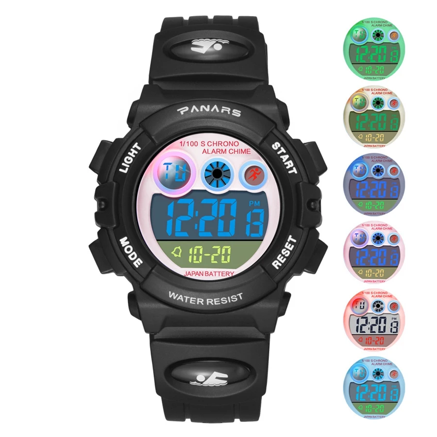 PANARS Cool Gradient Colorful Children's Watches 3D Cartoon Kids Waterproof Sports Watch Stopwatch Colorful Luminous Digital Wat