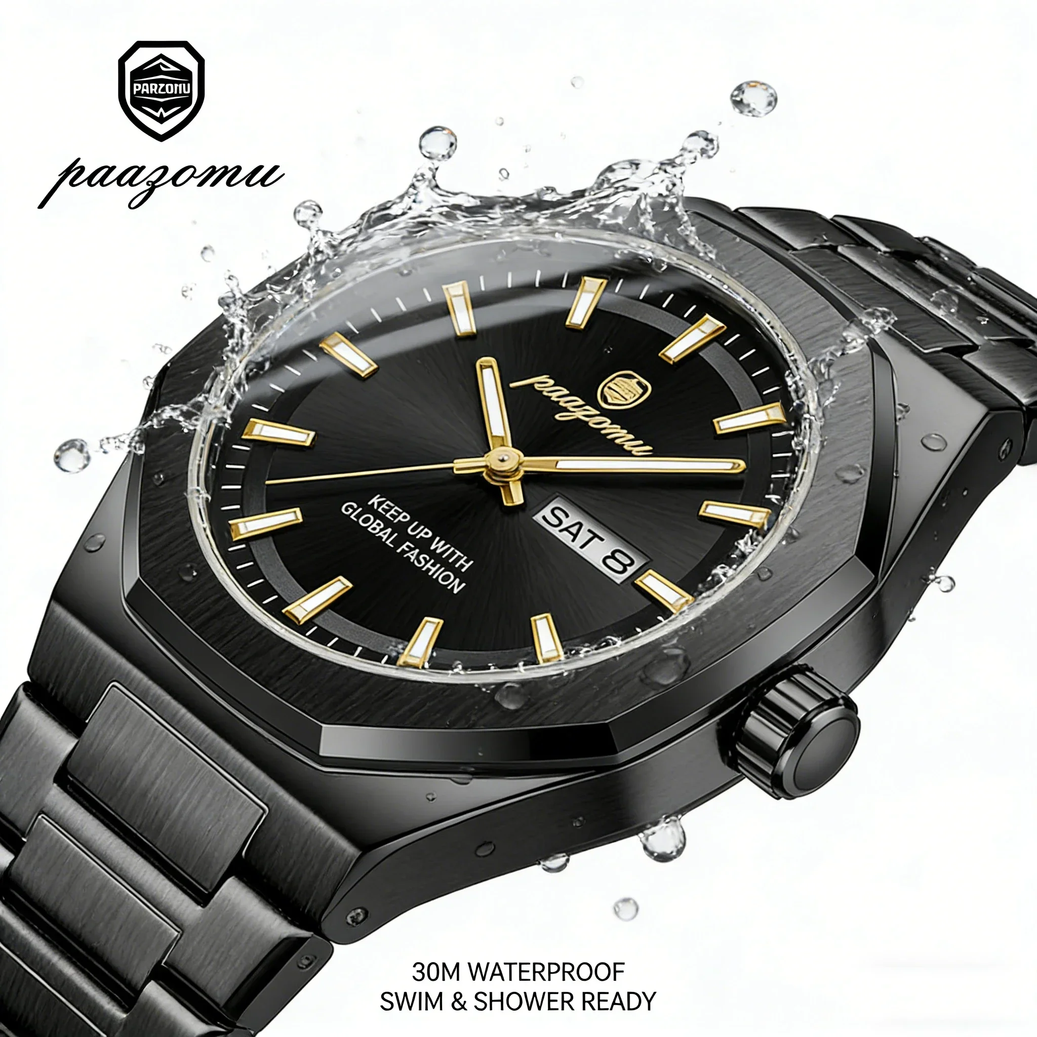 

PAAZOMU High Quality Men Wristwatch Waterproof Luminous Date Week Casual Man Clock Stainless Steel Men's Quartz Watches Reloj
