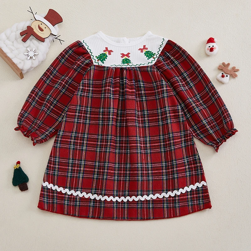 Toddler Girls Christmas Dress Plaid Santa Smocked Dresses My First Christmas Baby Girl Outfit Infant Smock Dress