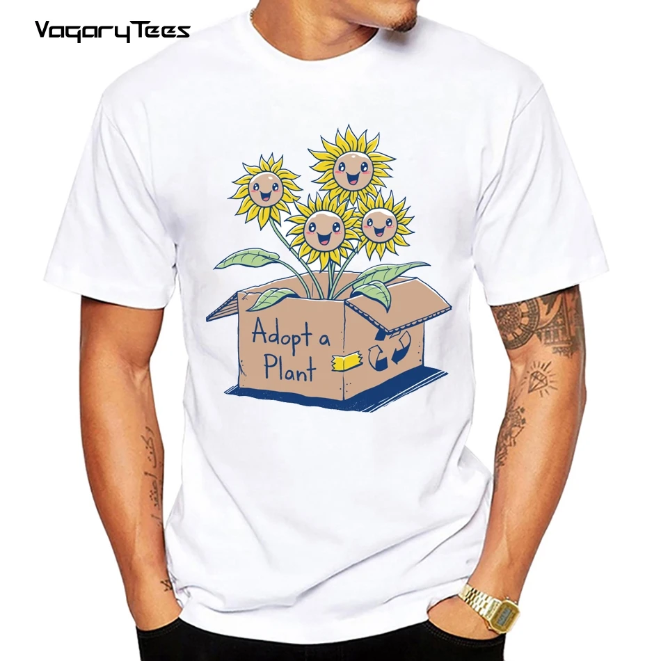 Vagarytees Adopt a Plant Sunflower Print men tshirt Casual Funny t shirt For Men Top Tee Hipster Casual Tops Streetwear Tee