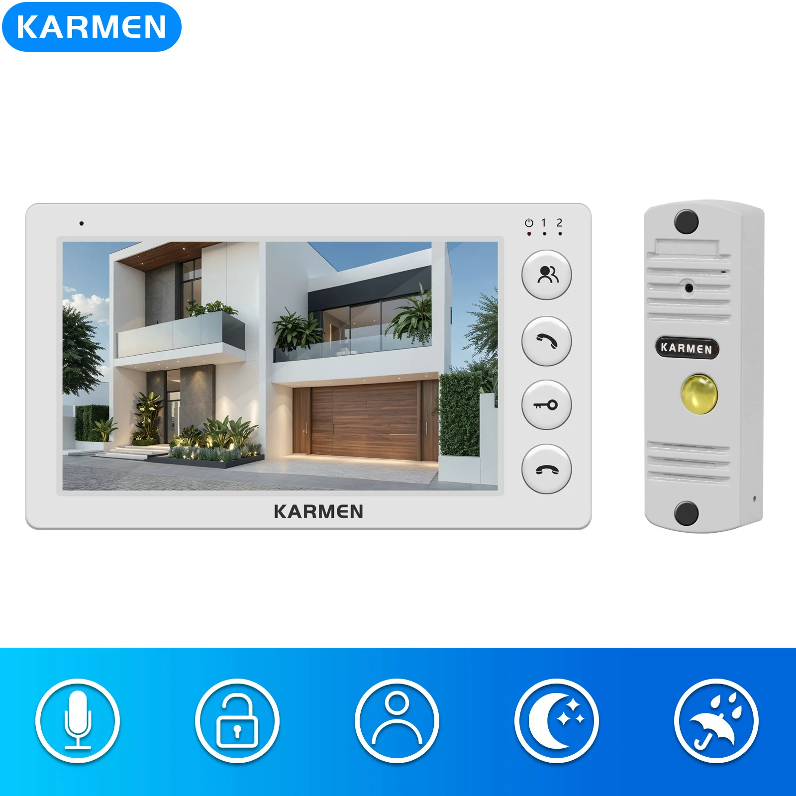 KARMEN Wired Video Door Phone Intercom System, Waterproof Metal Doorbell Night Vision, Unlock,Cold Resistant for Home Security