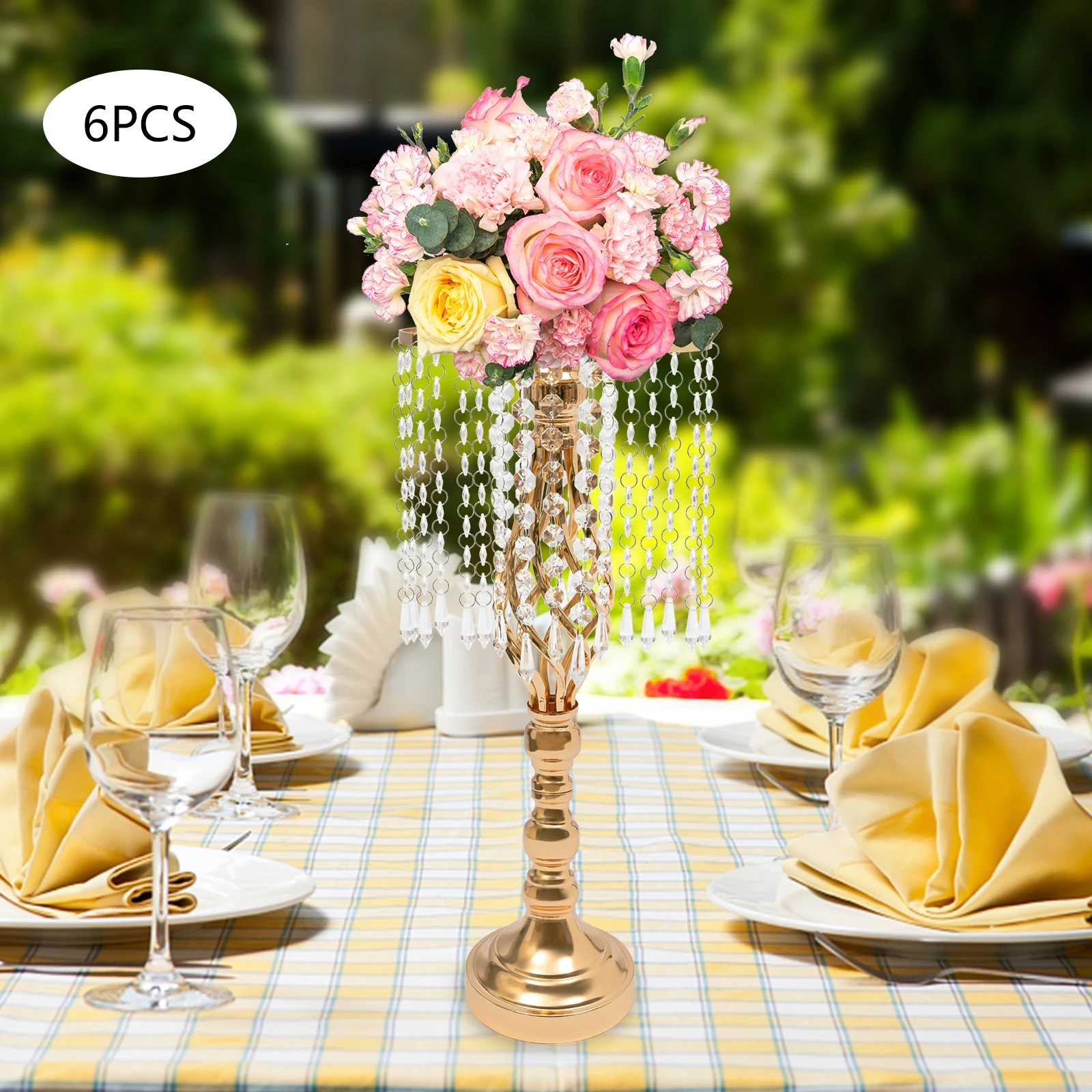 

6 Pcs Flower Holders Floral Stands Tables Centerpieces Gold Vase 49cm for Reception Tables Wedding Supplies