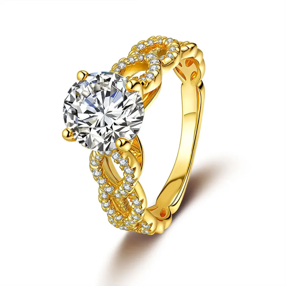 

au9999 pure gold classic four-prong cluster set 2 carat moissanite diamond ring 18K real gold D color moissanite engagement ring