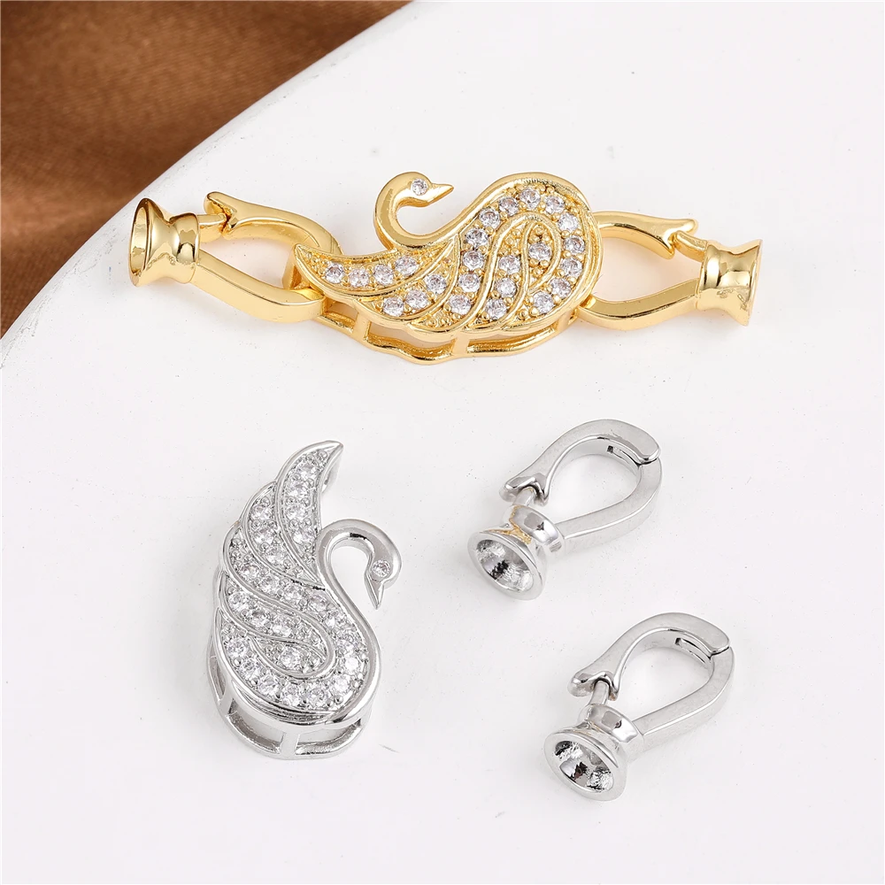 Juya New Fashion Swan Clasps Fine Jewelry Bidirectional Connectors Flower Clasps Elegance Accessories For Jewelry Wholesale