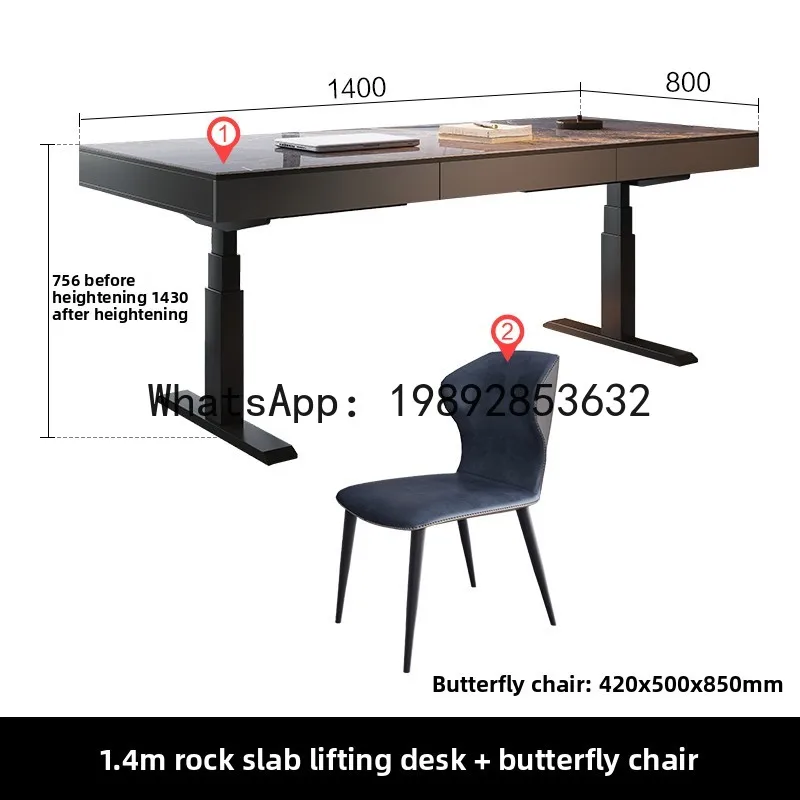 Z3 Minimalist Electric Height Adjustable Rock Slab Desk Solid Wood Custom Home Study Computer Desk