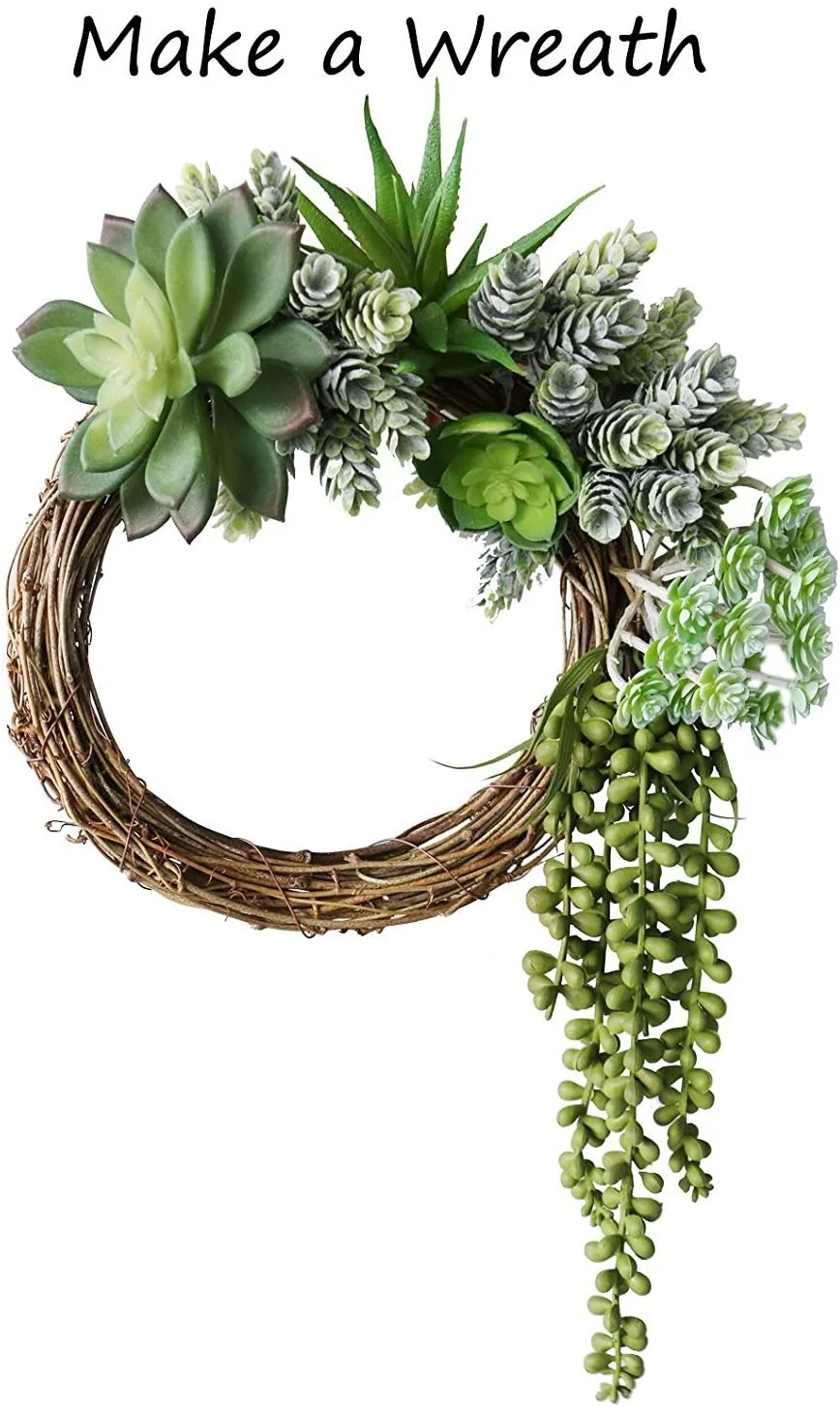 15pcs 인공 즙이 많은 식물 장식 혼합 가짜 다육 식물 DIY 벽 홈 장식 (녹색, 무작위 보내기)