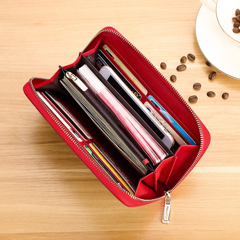 Heißer Verkauf Damen-Geldbörse mit großem Fassungsvermögen und mehreren Kartenfächern und langem Reißverschluss, schlicht, schwarz, rot, Einkaufsmode mit Buchstabendekoration