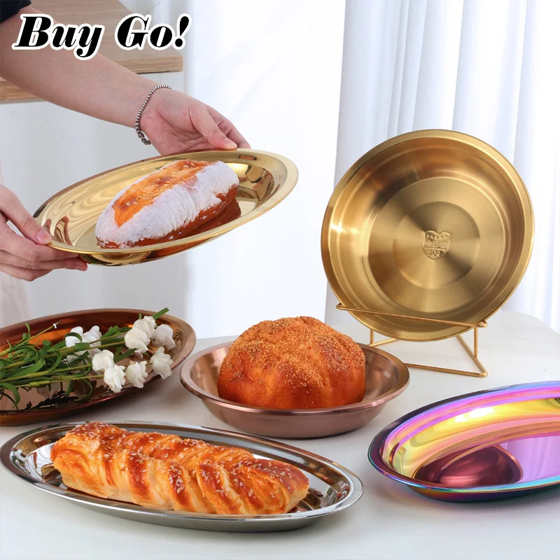 1/2PCS Stainless Steel Food Plates Fish Dinner Plates Metal Fruit Trays Pasta Salad Snack Dessert Dishes Serving Plates Storage