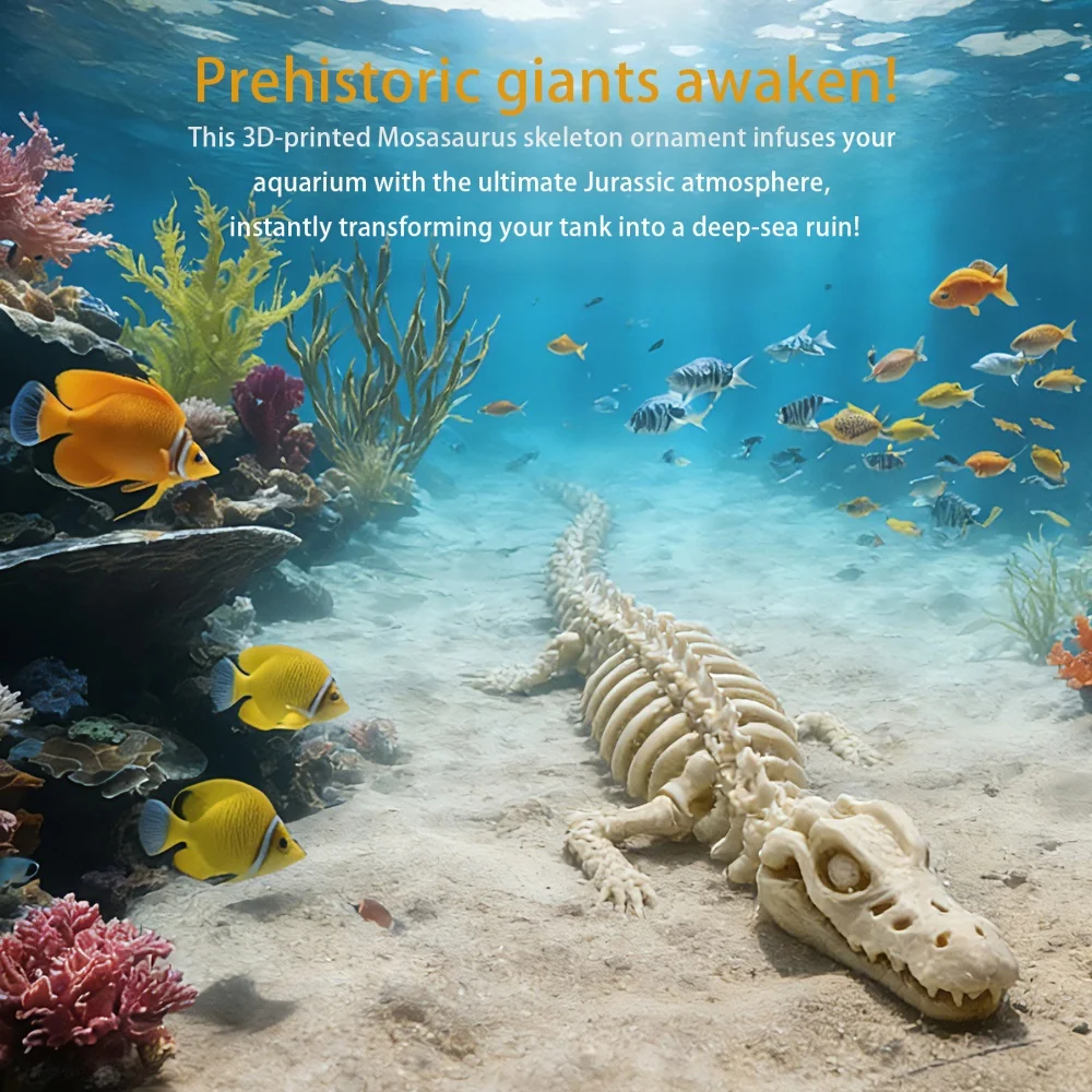 1 Stück Realistisches Mosasaurus-Skelett-Replik Aquarium-Dekoration Großes Dinosaurier-Skelett-Modell Mit Weißen Flossen Und Schwanz – Detail 6