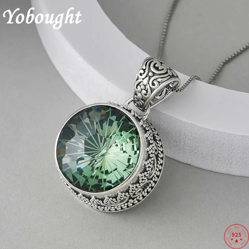 

S925 sterling silver charms pendants for women men round tangent plane Green Crystal Palace style hollow lace free shipping