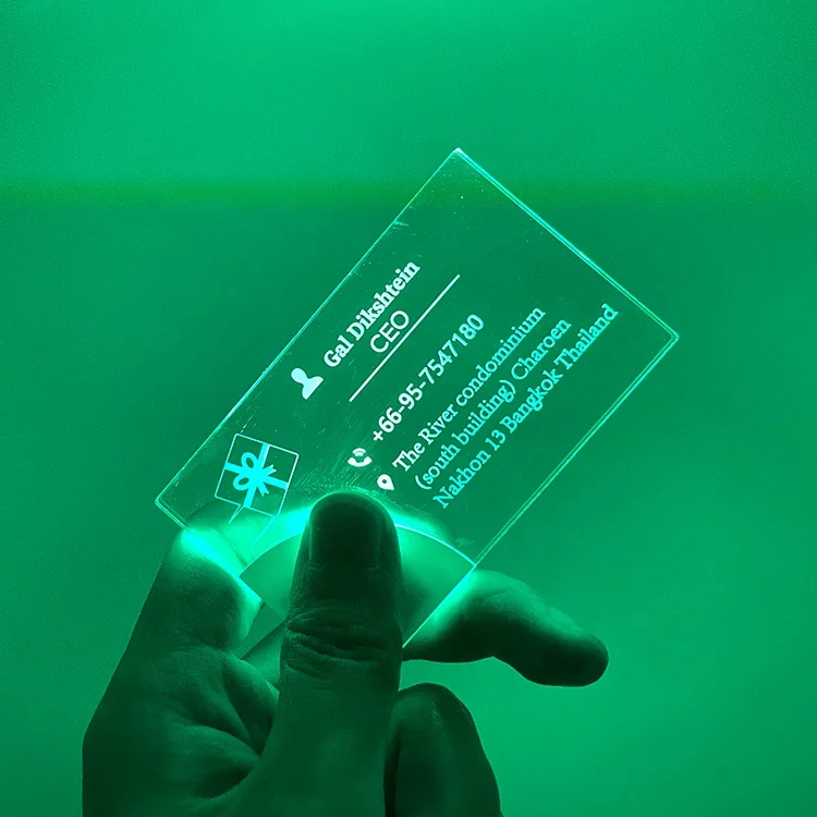 custom. New Design Custom Holographic Glowing Light Card Printing Luxury Led Acrylic Business Card with Led