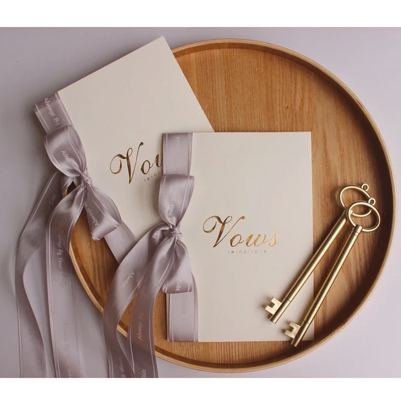 Set de 2 tarjetas románticas de boda para novia y novio, con cintas de gasa, bolígrafos dorados, libro, accesorios para fotos, regalo de promesa