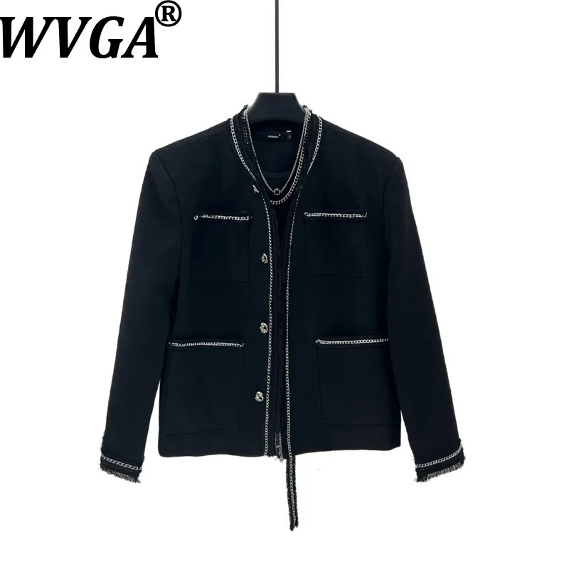 

WVGA Spring Autumn New Men Tide Heavy Chain Trendy Zipper O-Neck Jackets Niche Chic Casual High-end Padded Shoulder Coats W16582