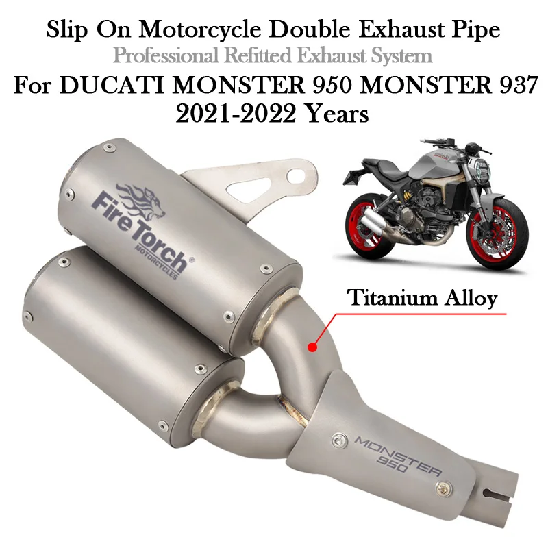 Slip-On For DUCATI MONSTER 950 937 2021 2022 Titanium Alloy Motorcycle Double Exhaust Muffler Escape Moto Mid Link Pipe Modified
