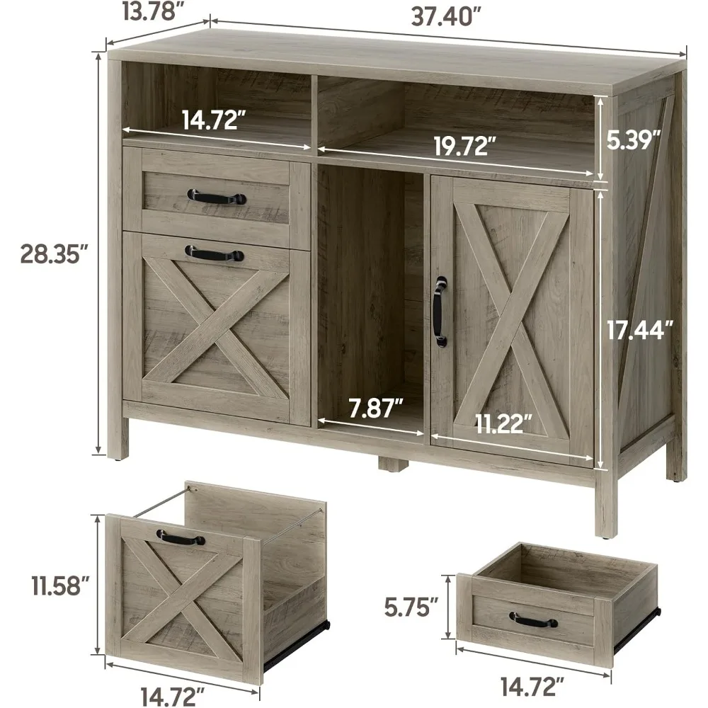 خزانة ملفات خشبية كبيرة على طراز المزرعة مع درجين وبابين، مثالية لملفات وحجم حرف A4/التخزين