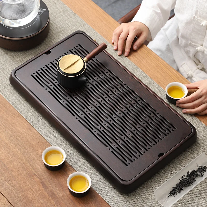 Tea tray household small water storage tray water draining tea table bamboo simple rectangular tea set