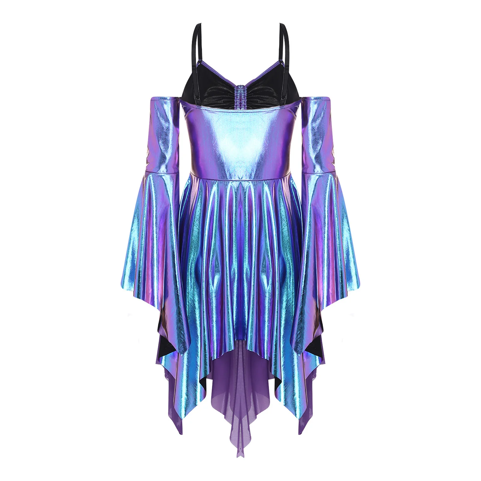 Women Adult Disco Party Metallic Dance Dress Long Sleeve Camis A-line Fashion Dress for Party Raves Nightclub High Look Outfits