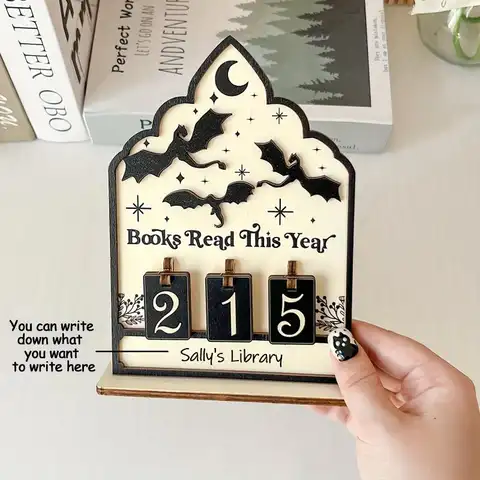 Wooden New Years Gifts For Bookworm Family Book Read This Year Counter Reading Challenge Tracker Bookshelf Club Classroom Decor