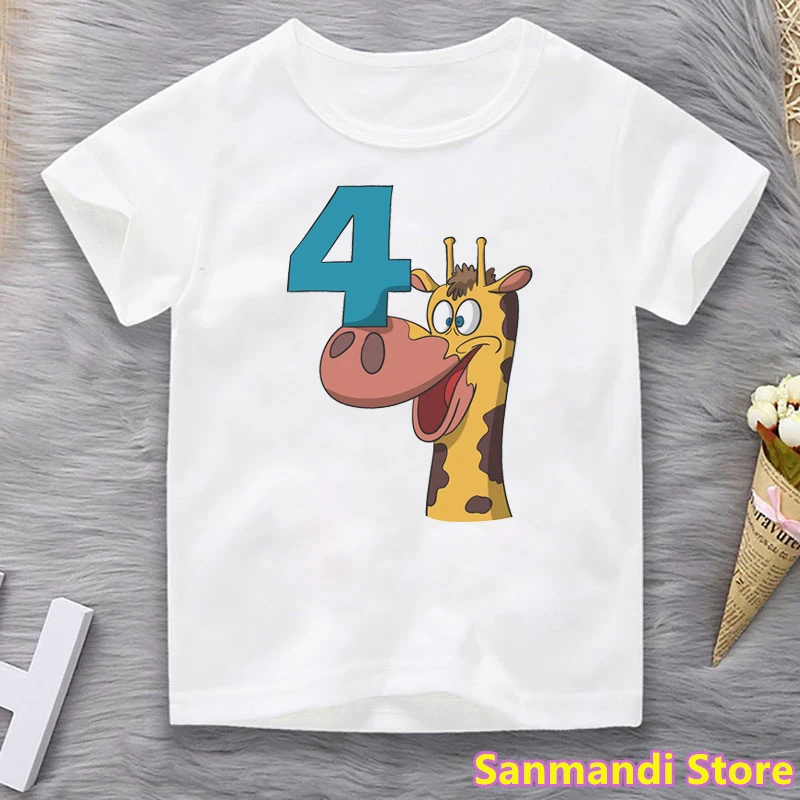 Funny Giraffe Animal Print Kids Clothes Girls/Boys Tshirt 3th/4th/5th Birthday Gift For Children Clothing T Sirt Harajuku Shirt