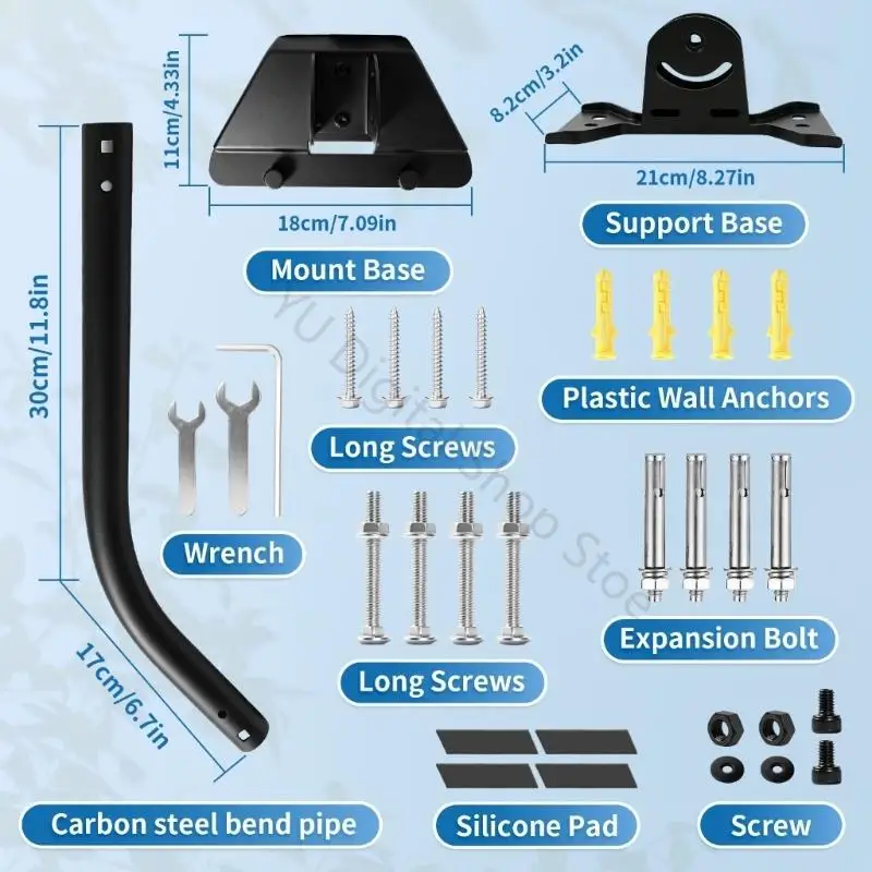 96BA Outdoor-Stützhalterung, verstellbare Wand- und Traufhalterung mit gebogenem Metallarm und Hardware für Mini-Positionierung – Detail 6