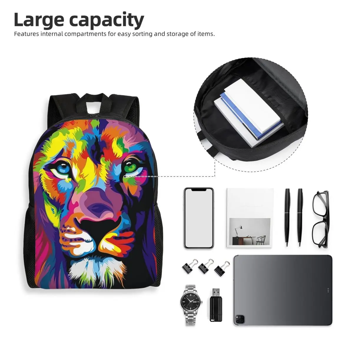 بانكسي قوس قزح الأسد الكتابة على الجدران فن البوب حقيبة ظهر الطالب حقيبة مدرسية المشي لمسافات طويلة السفر Daypack للبنين بنات الكتب حقائب الكتف