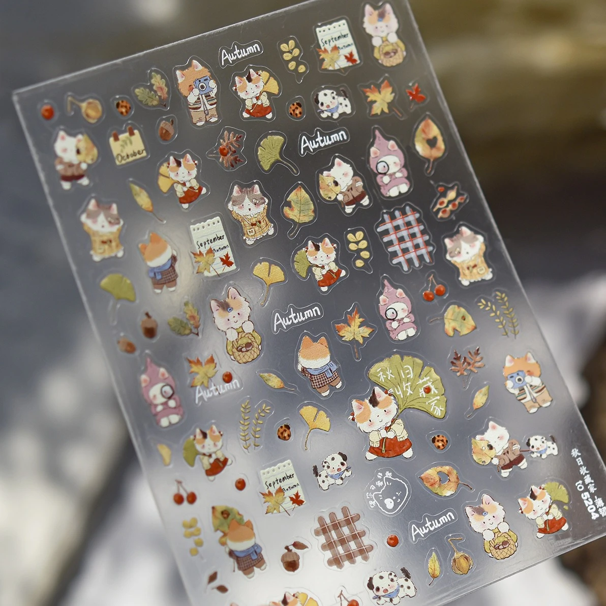 Herfst ontbladering Ginkgo blad esdoorn bladeren herfst fruit dennenappel lieveheersbeestje kersen puppy gird kat nail art stickers manicure stickers