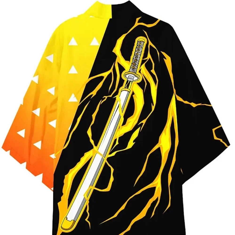 Demon Slayer Agatsuma Zenitsu Volwassen Lange Mouw Mantel Jas Halloween Eenvoud Vest Kimono Kleding Rekwisieten