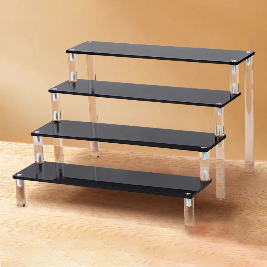 

Black Acrylic Display Rack with Clear Acrylic Pillar for Perfume, Cupcake, Clay Doll, Figure Display and Storage,1-5 Tier