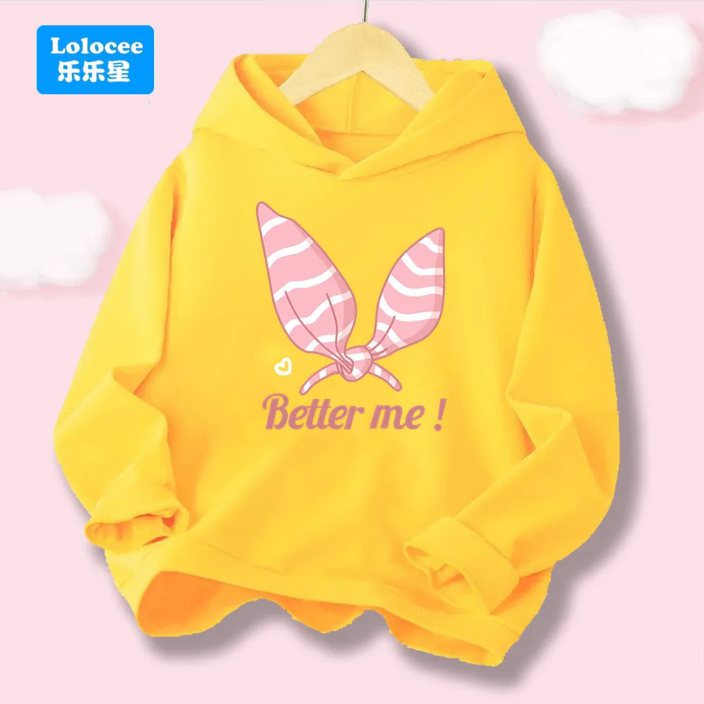 Lolocee Cartoon-Kapuzenpullover für Kinder, Kapuzenpullover mit Hasenohren-Cartoon-Aufdruck, gemütliches Langarm-Oberteil für Kinder FQ1
