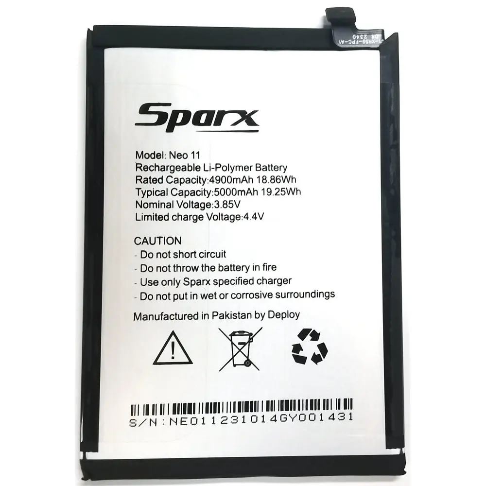 3.85V 5000mAh Sparx Neo 11 Mobile Phone  Rechargeable Li-ion Polymer Battery