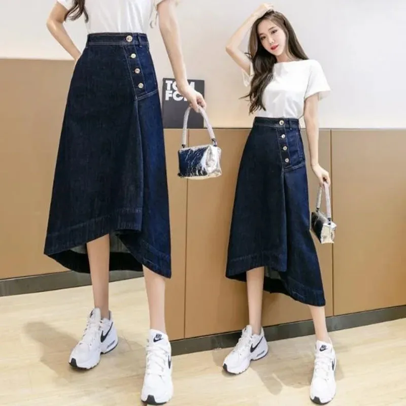 Split Denim Skirt for Women, A-Line Large Swing Skirts, Female Casual One-Step Skirts, Spring and Summer Fashion, New Trend